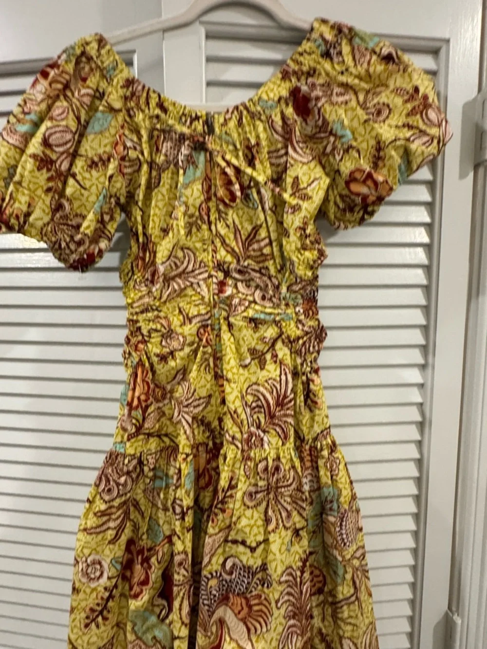 Ulla Johnson Yellow Floral Midi Dress with Puff Sleeves - Picture 7 of 10